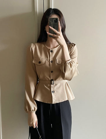 Deca Peplum Trench Jacket Blouse (Belt Set)